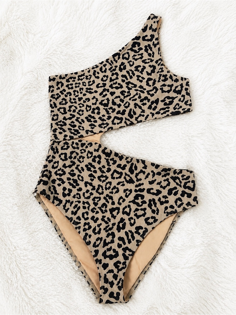 Beach Riot Celine Ribbed One-Shoulder Cutout One-Piece Swimsuit Leopard Print